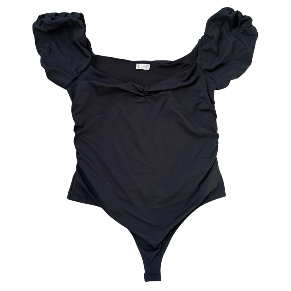 Free People Bella Puff Sleeve Black Bodysuit